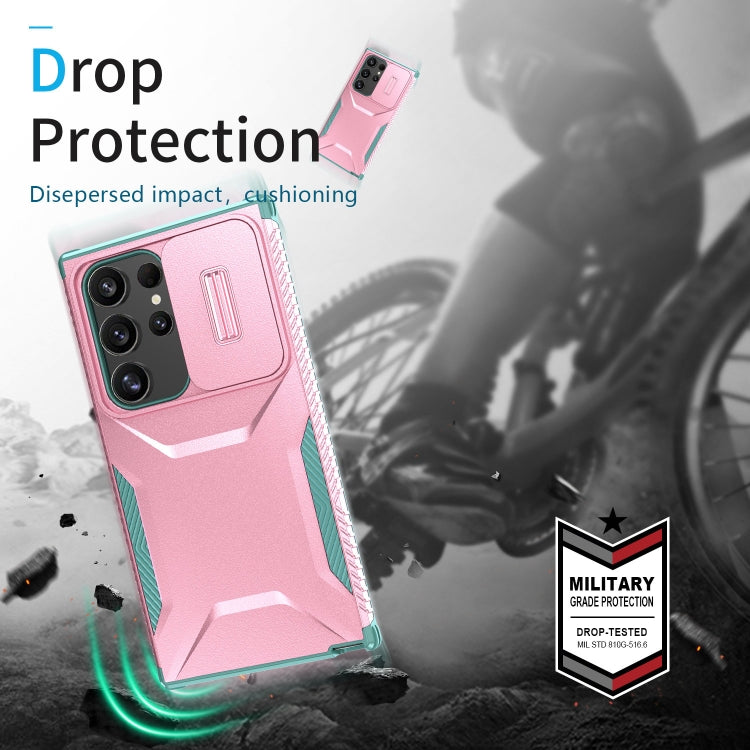 For Samsung Galaxy S24 Ultra 5G Sliding Camshield Phone Case(Pink + Grey Green) - HoMEdemic™ 