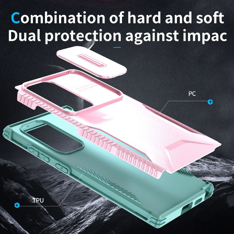 For Samsung Galaxy S24 Ultra 5G Sliding Camshield Phone Case(Pink + Grey Green) - HoMEdemic™ 
