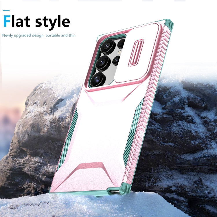 For Samsung Galaxy S24 Ultra 5G Sliding Camshield Phone Case(Pink + Grey Green) - HoMEdemic™ 