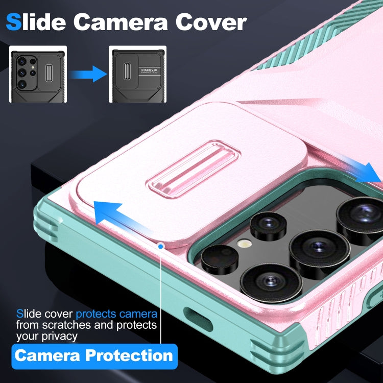 For Samsung Galaxy S24 Ultra 5G Sliding Camshield Phone Case(Pink + Grey Green) - HoMEdemic™ 