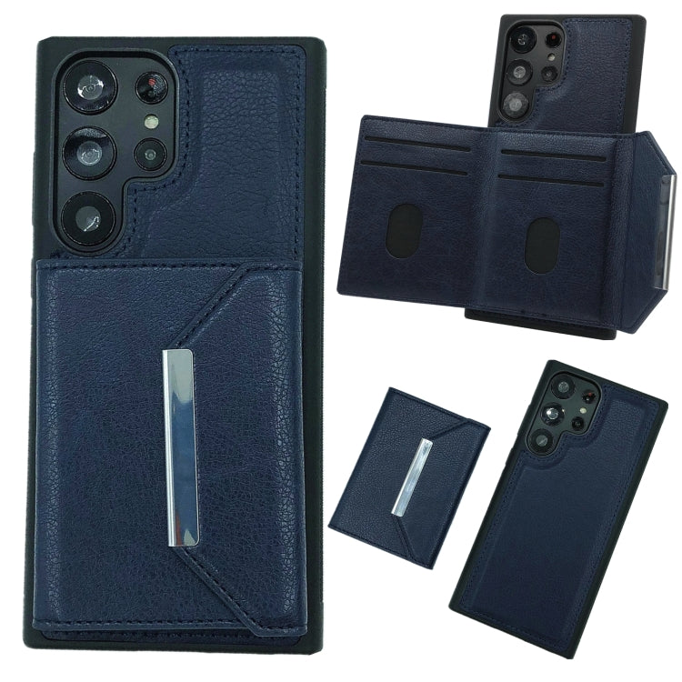 For Samsung Galaxy S24 Ultra 5G Solid Color Metal Buckle Card Slots Bag Phone Case(Blue) - HoMEdemic™ 