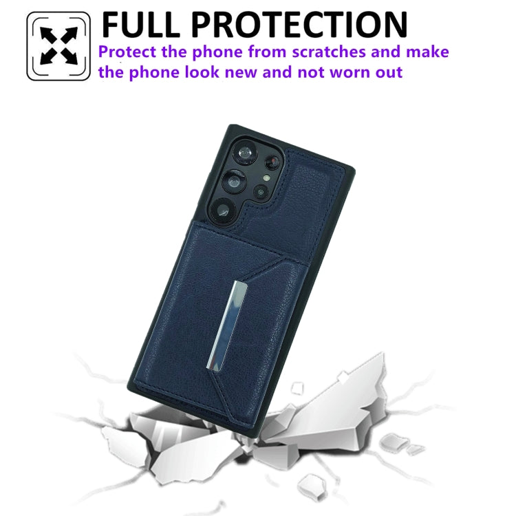 For Samsung Galaxy S24 Ultra 5G Solid Color Metal Buckle Card Slots Bag Phone Case(Blue) - HoMEdemic™ 