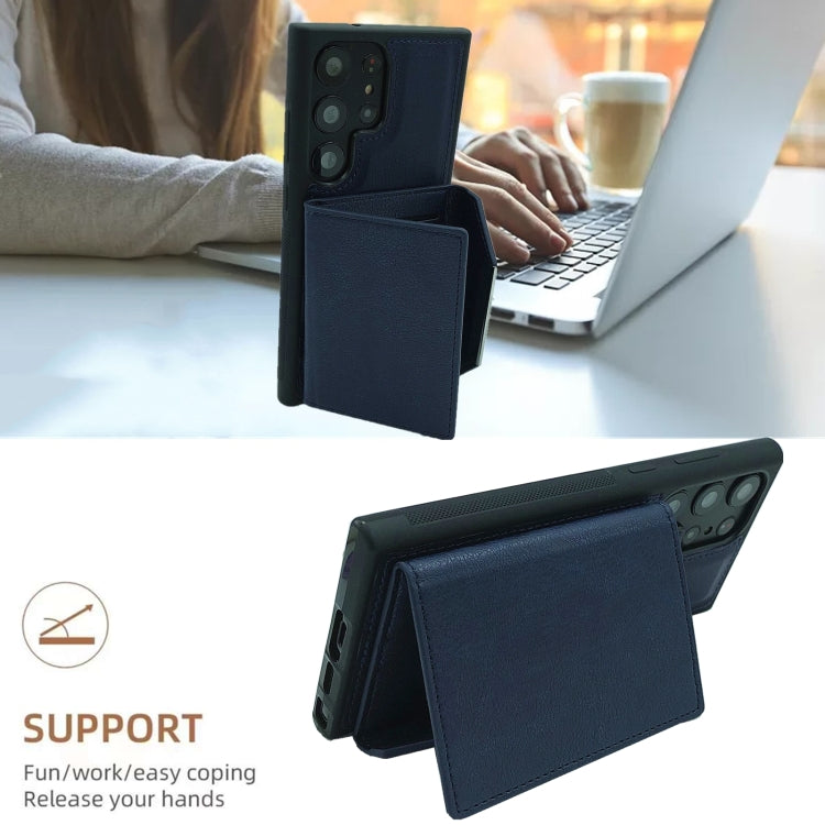For Samsung Galaxy S24 Ultra 5G Solid Color Metal Buckle Card Slots Bag Phone Case(Blue) - HoMEdemic™ 