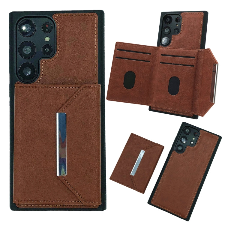 For Samsung Galaxy S24 Ultra 5G Solid Color Metal Buckle Card Slots Bag Phone Case(Brown) - HoMEdemic™ 