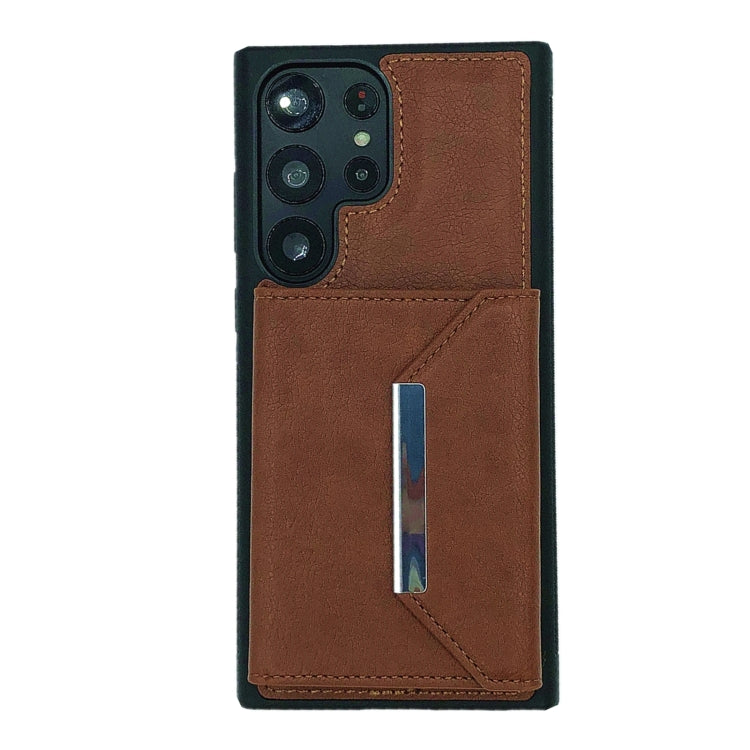 For Samsung Galaxy S24 Ultra 5G Solid Color Metal Buckle Card Slots Bag Phone Case(Brown) - HoMEdemic™ 