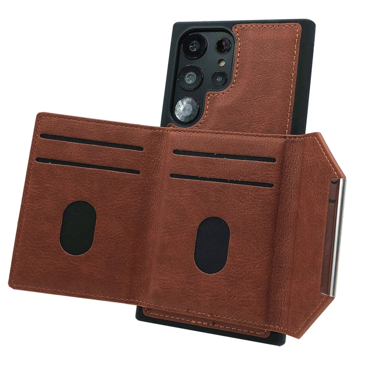 For Samsung Galaxy S24 Ultra 5G Solid Color Metal Buckle Card Slots Bag Phone Case(Brown) - HoMEdemic™ 