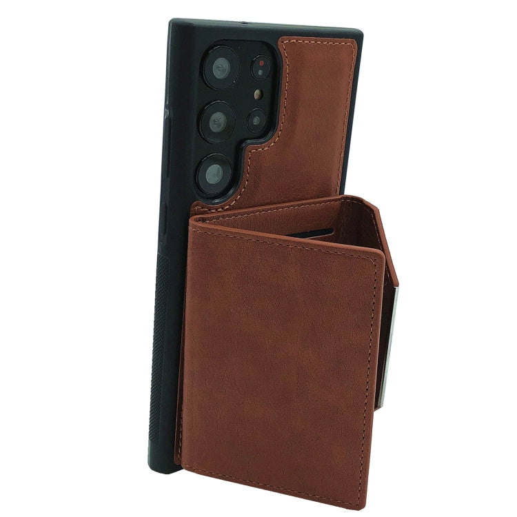 For Samsung Galaxy S24 Ultra 5G Solid Color Metal Buckle Card Slots Bag Phone Case(Brown) - HoMEdemic™ 