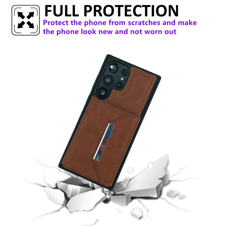 For Samsung Galaxy S24 Ultra 5G Solid Color Metal Buckle Card Slots Bag Phone Case(Brown) - HoMEdemic™ 