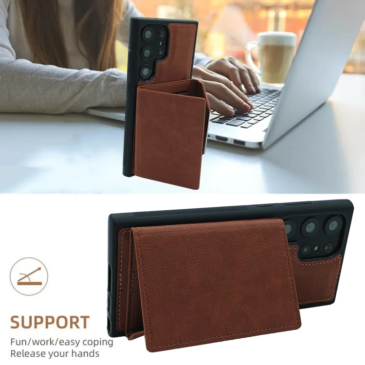 For Samsung Galaxy S24 Ultra 5G Solid Color Metal Buckle Card Slots Bag Phone Case(Brown) - HoMEdemic™ 