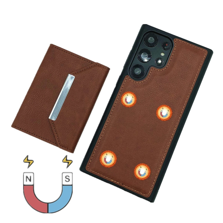 For Samsung Galaxy S24 Ultra 5G Solid Color Metal Buckle Card Slots Bag Phone Case(Brown) - HoMEdemic™ 