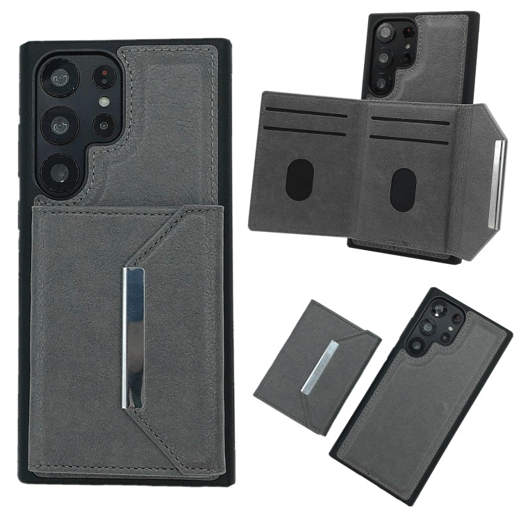 For Samsung Galaxy S24 Ultra 5G Solid Color Metal Buckle Card Slots Bag Phone Case(Grey) - HoMEdemic™ 