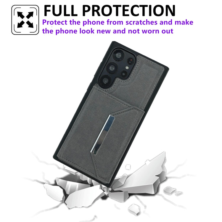 For Samsung Galaxy S24 Ultra 5G Solid Color Metal Buckle Card Slots Bag Phone Case(Grey) - HoMEdemic™ 