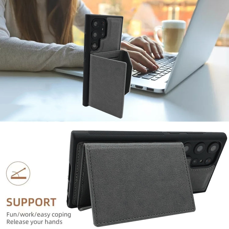 For Samsung Galaxy S24 Ultra 5G Solid Color Metal Buckle Card Slots Bag Phone Case(Grey) - HoMEdemic™ 