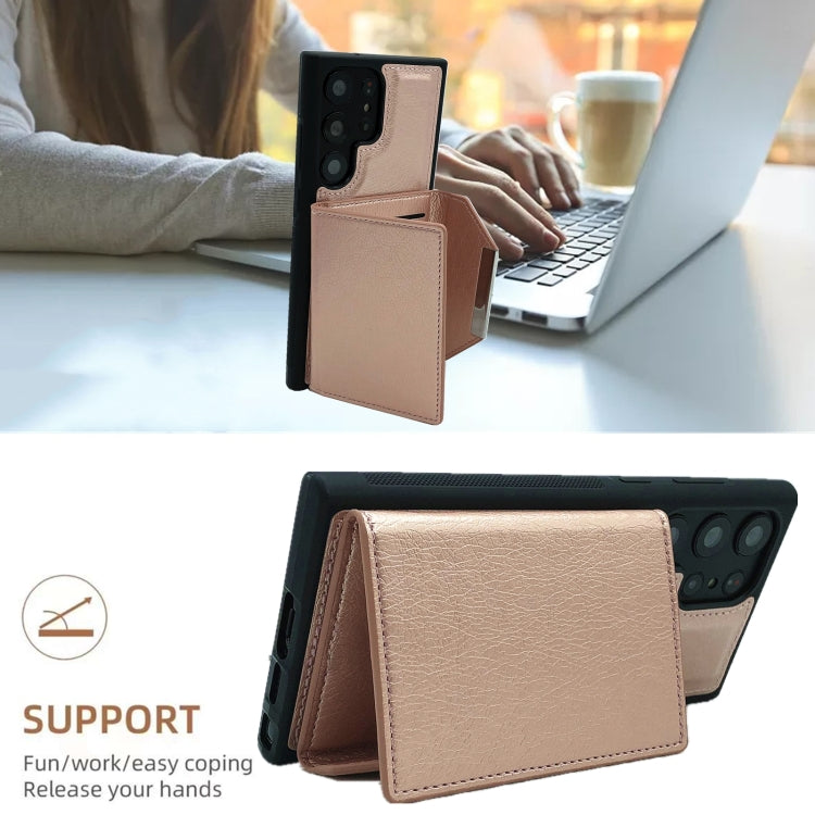 For Samsung Galaxy S24 Ultra 5G Solid Color Metal Buckle Card Slots Bag Phone Case(Rose Gold) - HoMEdemic™ 