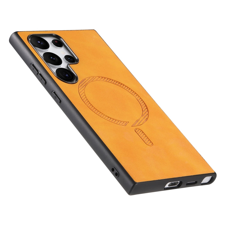 For Samsung Galaxy S24 Ultra 5G Solid Color Retro Magsafe PU Back Cover Phone Case(Yellow) - HoMEdemic™ 