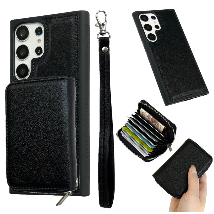 For Samsung Galaxy S24 Ultra 5G Solid Color Zipper 11-Card Slots Bag Phone Case with Lanyard(Black) - HoMEdemic™ 
