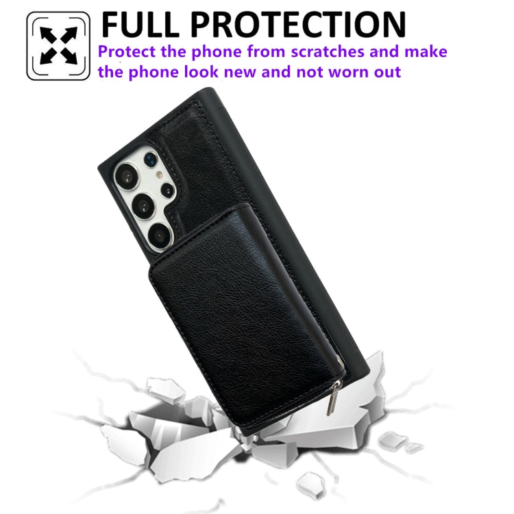 For Samsung Galaxy S24 Ultra 5G Solid Color Zipper 11-Card Slots Bag Phone Case with Lanyard(Black) - HoMEdemic™ 