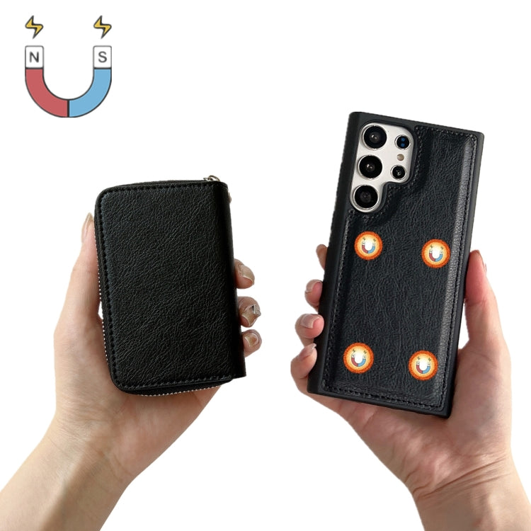 For Samsung Galaxy S24 Ultra 5G Solid Color Zipper 11-Card Slots Bag Phone Case with Lanyard(Black) - HoMEdemic™ 
