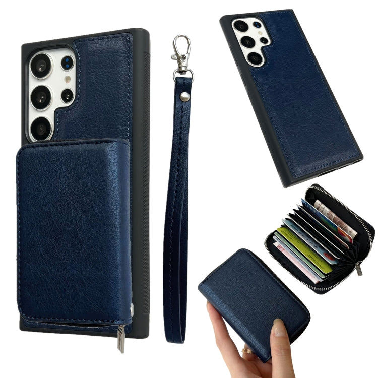 For Samsung Galaxy S24 Ultra 5G Solid Color Zipper 11-Card Slots Bag Phone Case with Lanyard(Blue) - HoMEdemic™ 
