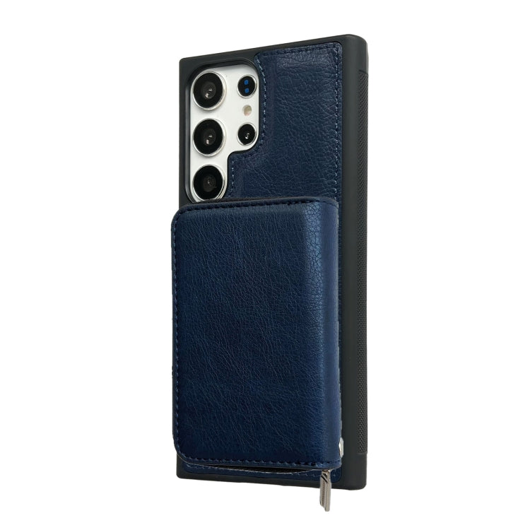 For Samsung Galaxy S24 Ultra 5G Solid Color Zipper 11-Card Slots Bag Phone Case with Lanyard(Blue) - HoMEdemic™ 