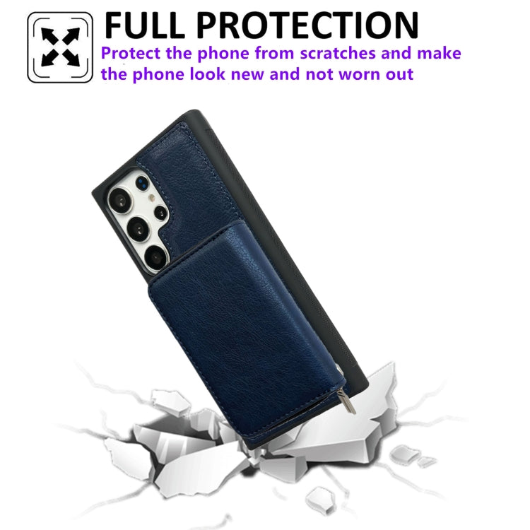 For Samsung Galaxy S24 Ultra 5G Solid Color Zipper 11-Card Slots Bag Phone Case with Lanyard(Blue) - HoMEdemic™ 
