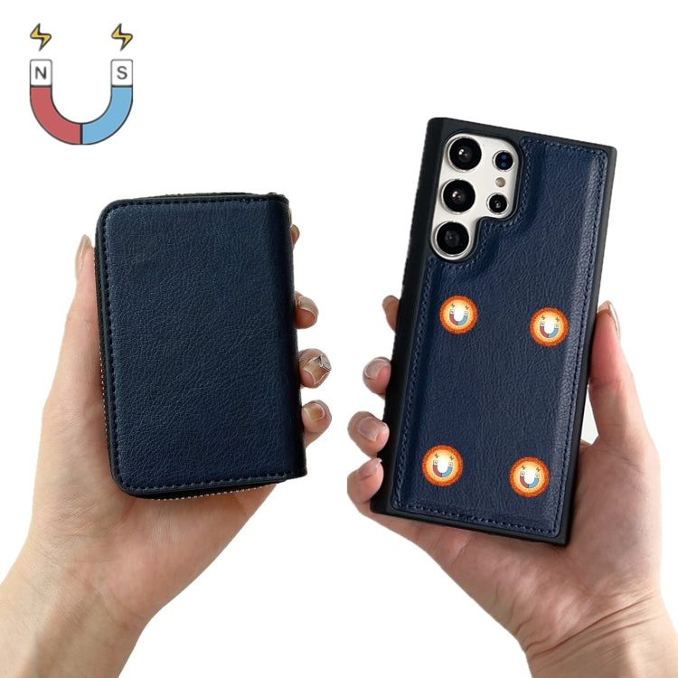 For Samsung Galaxy S24 Ultra 5G Solid Color Zipper 11-Card Slots Bag Phone Case with Lanyard(Blue) - HoMEdemic™ 