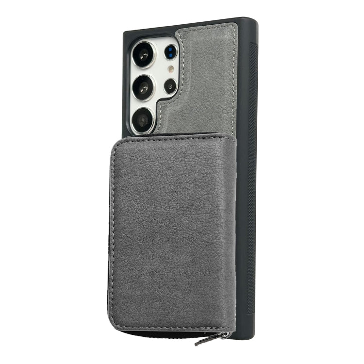 For Samsung Galaxy S24 Ultra 5G Solid Color Zipper 11-Card Slots Bag Phone Case with Lanyard(Grey) - HoMEdemic™ 