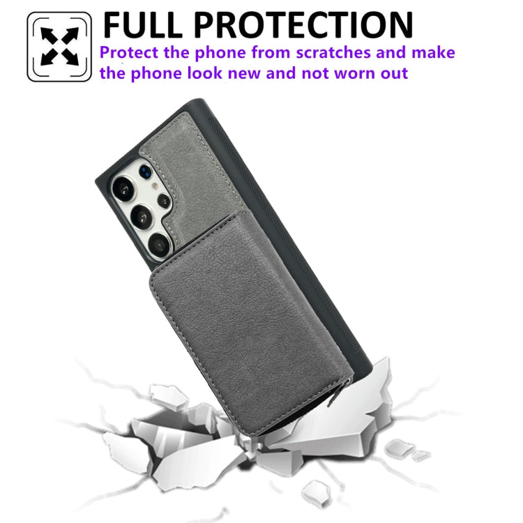 For Samsung Galaxy S24 Ultra 5G Solid Color Zipper 11-Card Slots Bag Phone Case with Lanyard(Grey) - HoMEdemic™ 