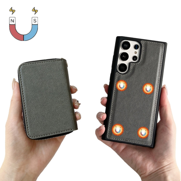 For Samsung Galaxy S24 Ultra 5G Solid Color Zipper 11-Card Slots Bag Phone Case with Lanyard(Grey) - HoMEdemic™ 