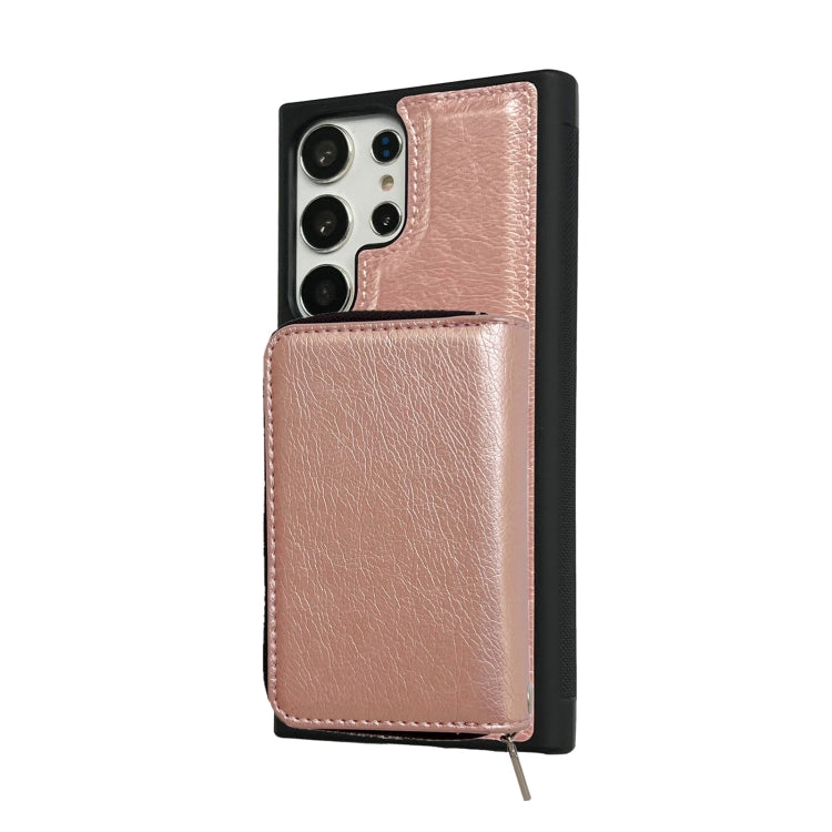 For Samsung Galaxy S24 Ultra 5G Solid Color Zipper 11-Card Slots Bag Phone Case with Lanyard(Rose Gold) - HoMEdemic™ 