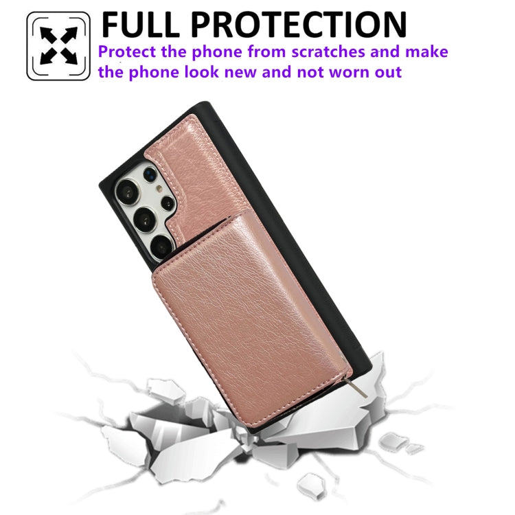 For Samsung Galaxy S24 Ultra 5G Solid Color Zipper 11-Card Slots Bag Phone Case with Lanyard(Rose Gold) - HoMEdemic™ 