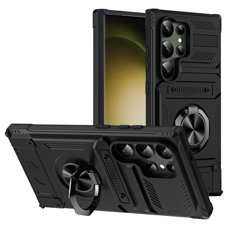 For Samsung Galaxy S24 Ultra 5G TPU+PC Shockproof Card Phone Case with Metal Ring Holder(Black) - HoMEdemic™ 