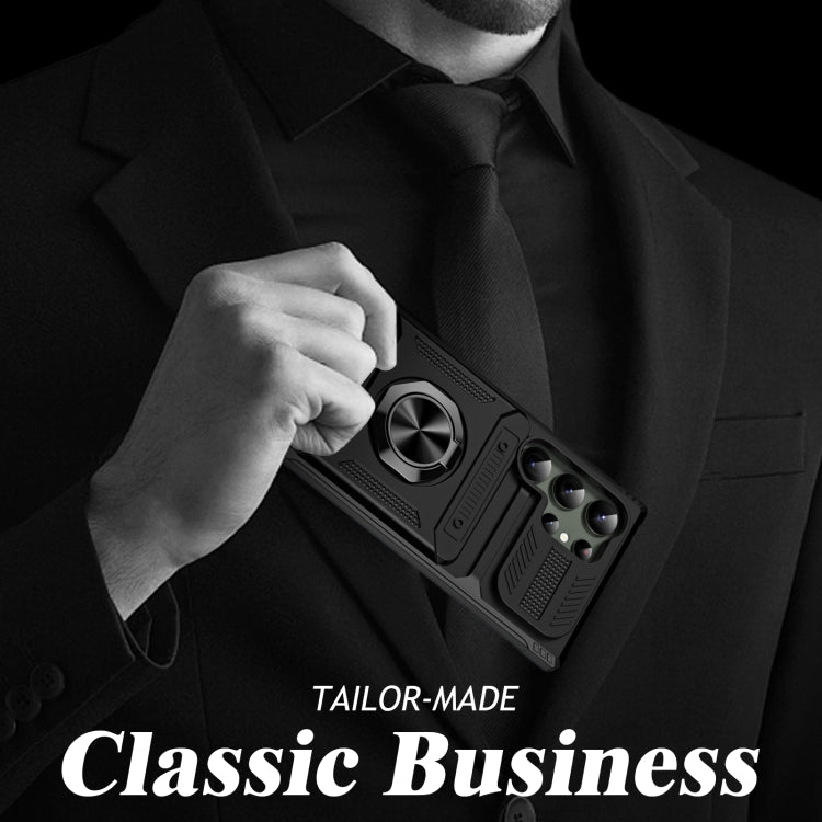 For Samsung Galaxy S24 Ultra 5G TPU+PC Shockproof Card Phone Case with Metal Ring Holder(Black) - HoMEdemic™ 