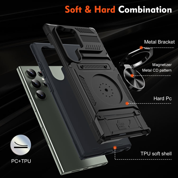 For Samsung Galaxy S24 Ultra 5G TPU+PC Shockproof Card Phone Case with Metal Ring Holder(Black) - HoMEdemic™ 