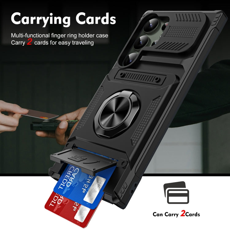 For Samsung Galaxy S24 Ultra 5G TPU+PC Shockproof Card Phone Case with Metal Ring Holder(Black) - HoMEdemic™ 
