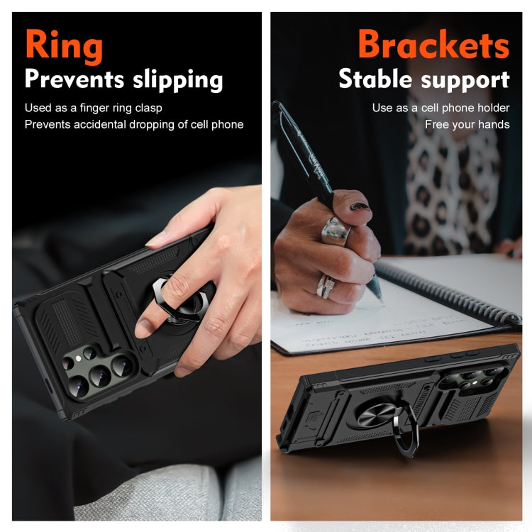 For Samsung Galaxy S24 Ultra 5G TPU+PC Shockproof Card Phone Case with Metal Ring Holder(Black) - HoMEdemic™ 