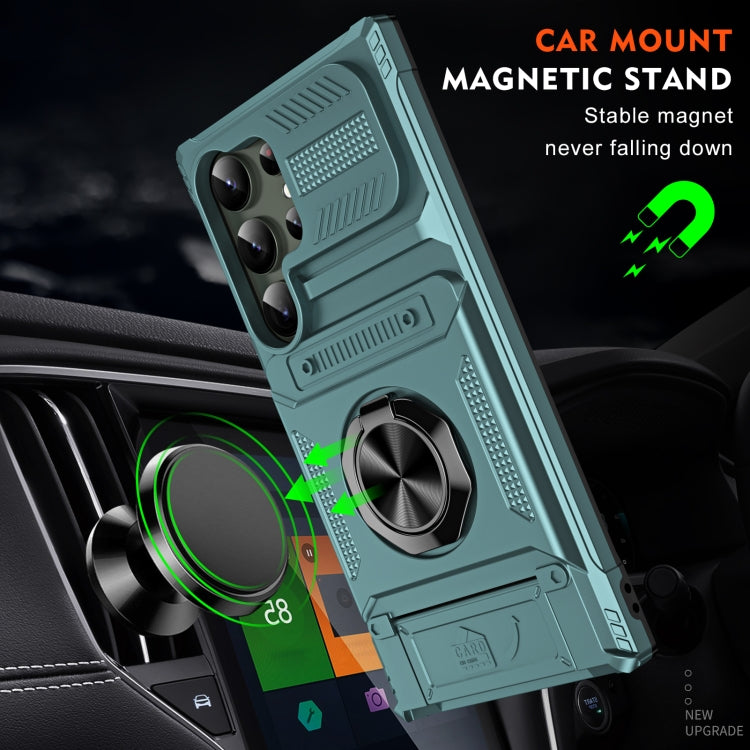 For Samsung Galaxy S24 Ultra 5G TPU+PC Shockproof Card Phone Case with Metal Ring Holder(Green) - HoMEdemic™ 