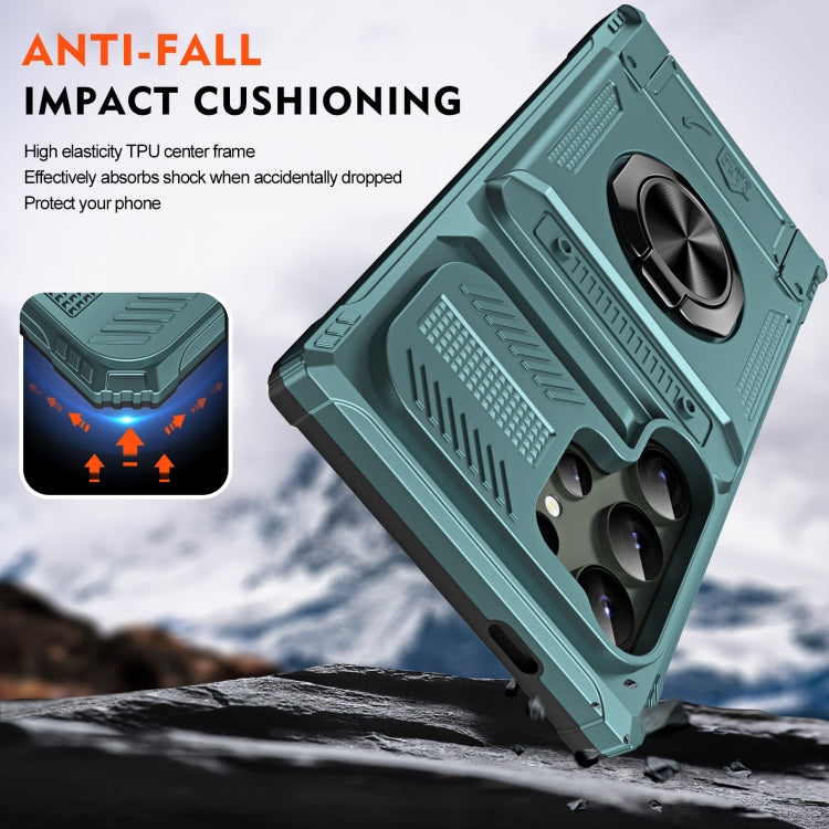For Samsung Galaxy S24 Ultra 5G TPU+PC Shockproof Card Phone Case with Metal Ring Holder(Green) - HoMEdemic™ 