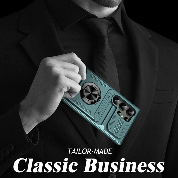 For Samsung Galaxy S24 Ultra 5G TPU+PC Shockproof Card Phone Case with Metal Ring Holder(Green) - HoMEdemic™ 