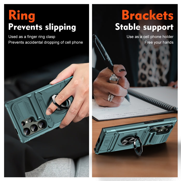 For Samsung Galaxy S24 Ultra 5G TPU+PC Shockproof Card Phone Case with Metal Ring Holder(Green) - HoMEdemic™ 