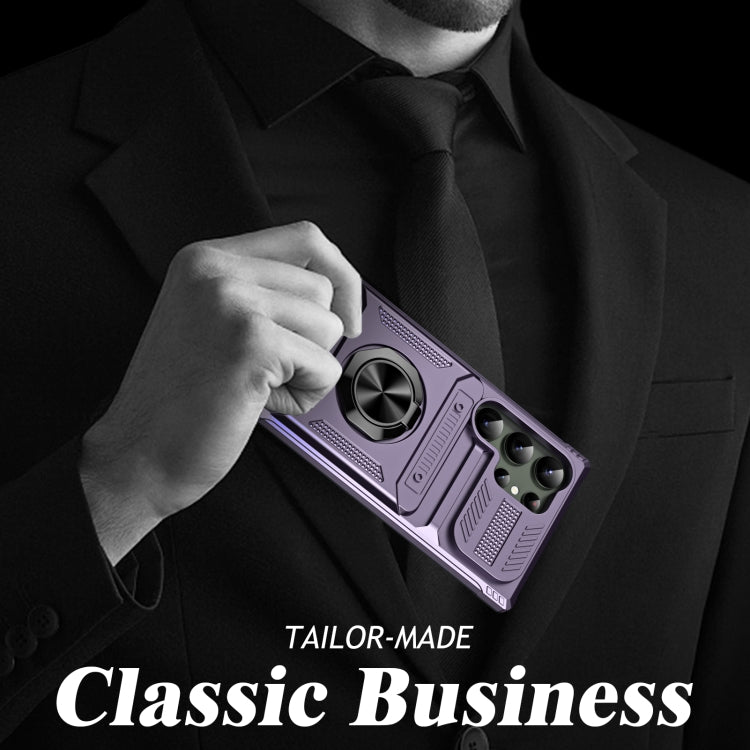 For Samsung Galaxy S24 Ultra 5G TPU+PC Shockproof Card Phone Case with Metal Ring Holder(Purple) - HoMEdemic™ 