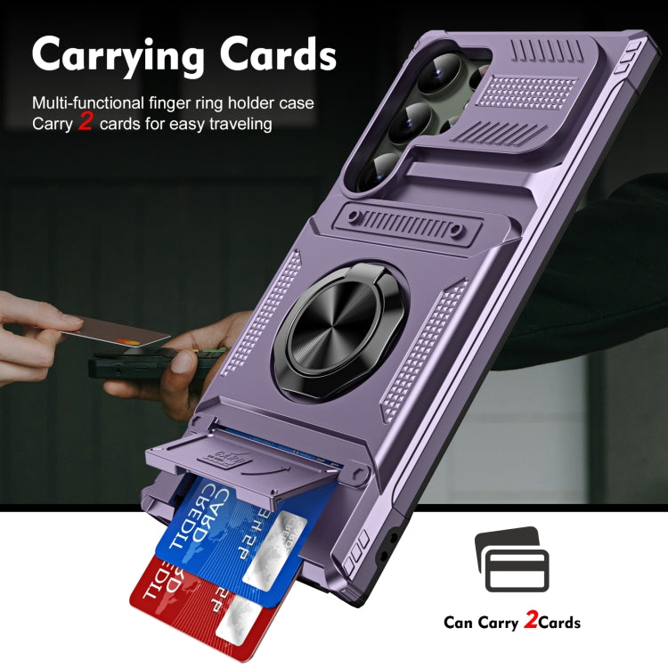 For Samsung Galaxy S24 Ultra 5G TPU+PC Shockproof Card Phone Case with Metal Ring Holder(Purple) - HoMEdemic™ 