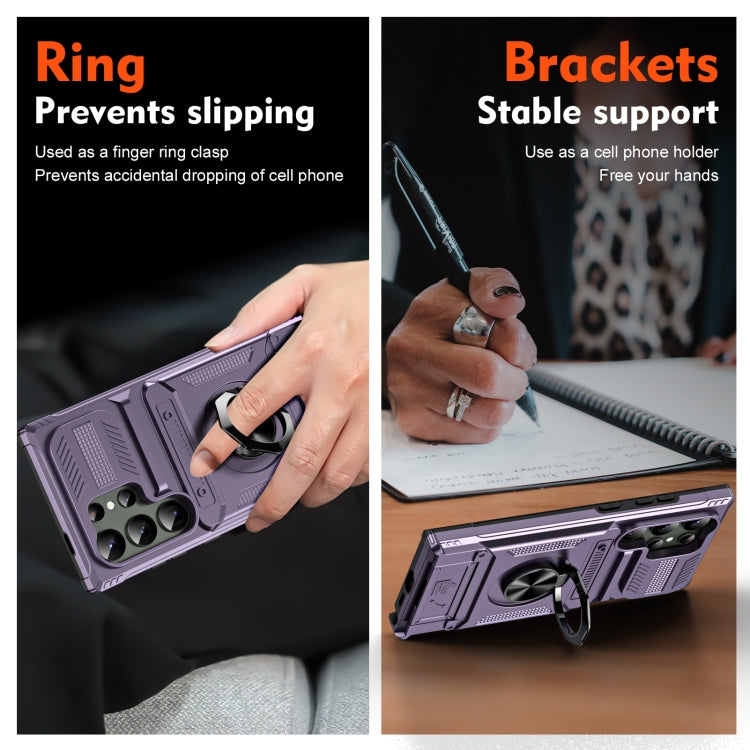 For Samsung Galaxy S24 Ultra 5G TPU+PC Shockproof Card Phone Case with Metal Ring Holder(Purple) - HoMEdemic™ 