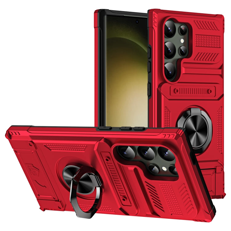 For Samsung Galaxy S24 Ultra 5G TPU+PC Shockproof Card Phone Case with Metal Ring Holder(Red) - HoMEdemic™ 