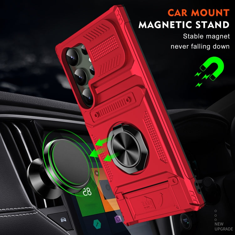 For Samsung Galaxy S24 Ultra 5G TPU+PC Shockproof Card Phone Case with Metal Ring Holder(Red) - HoMEdemic™ 