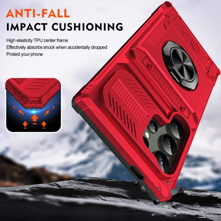 For Samsung Galaxy S24 Ultra 5G TPU+PC Shockproof Card Phone Case with Metal Ring Holder(Red) - HoMEdemic™ 
