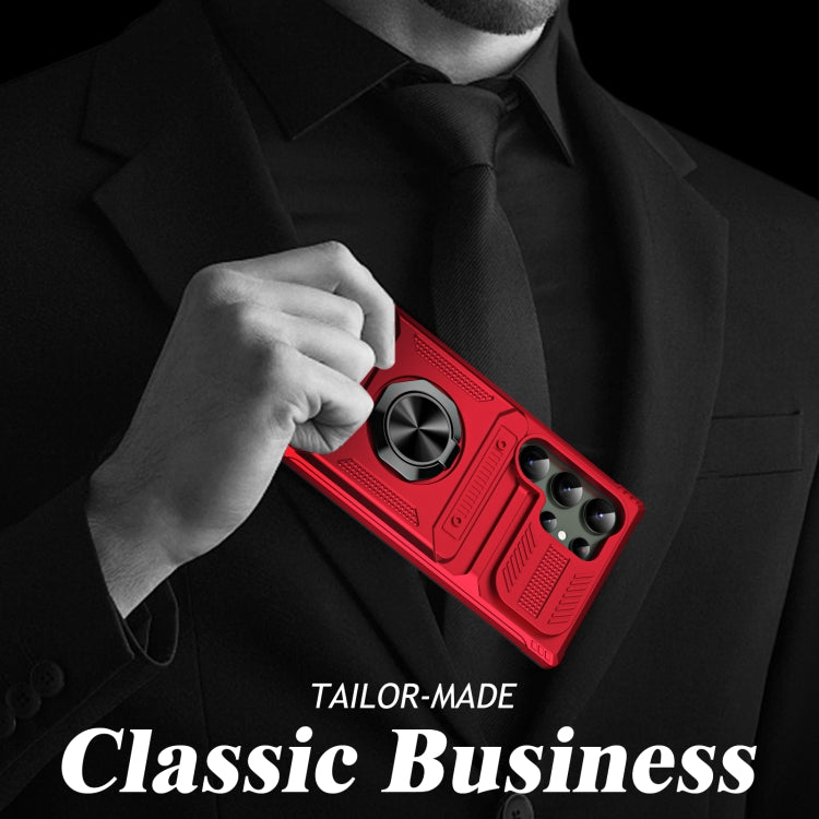 For Samsung Galaxy S24 Ultra 5G TPU+PC Shockproof Card Phone Case with Metal Ring Holder(Red) - HoMEdemic™ 