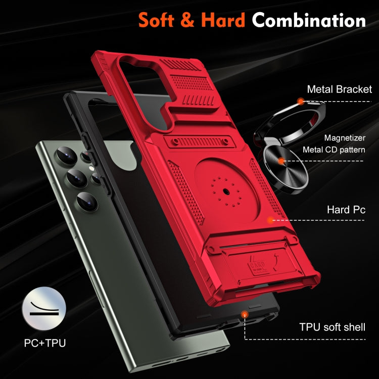 For Samsung Galaxy S24 Ultra 5G TPU+PC Shockproof Card Phone Case with Metal Ring Holder(Red) - HoMEdemic™ 