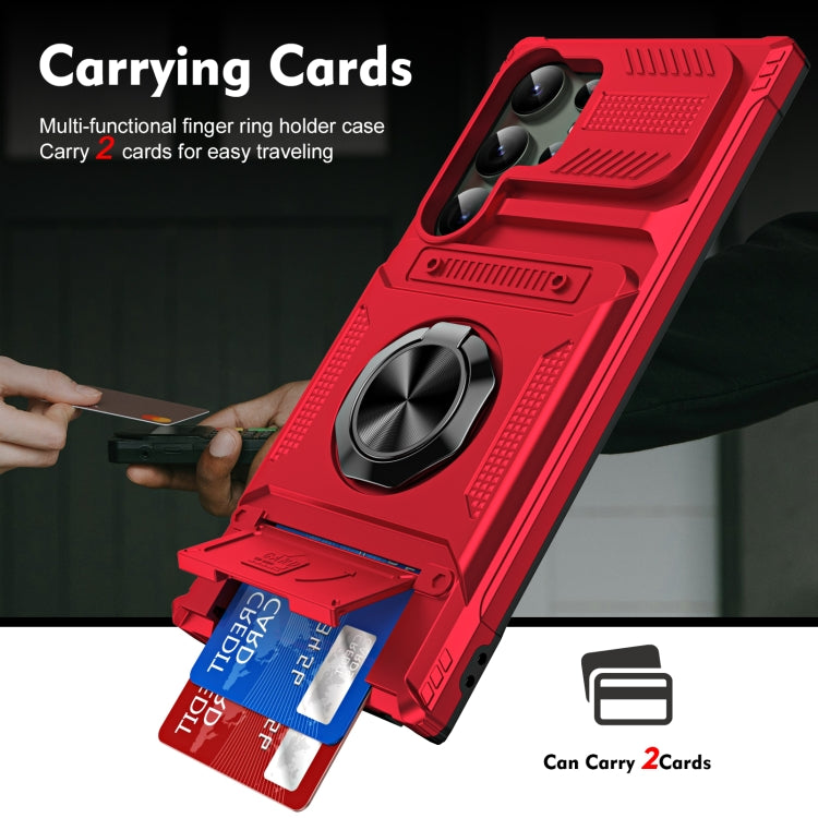 For Samsung Galaxy S24 Ultra 5G TPU+PC Shockproof Card Phone Case with Metal Ring Holder(Red) - HoMEdemic™ 