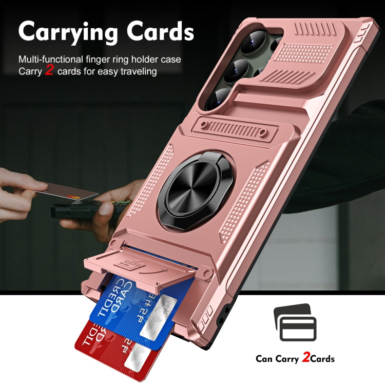 For Samsung Galaxy S24 Ultra 5G TPU+PC Shockproof Card Phone Case with Metal Ring Holder(Rose Gold) - HoMEdemic™ 
